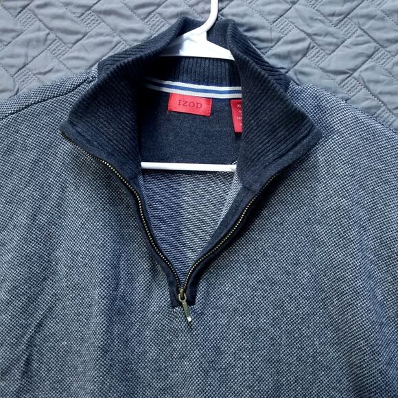 IZOD Sweater Mens XL Gray 1/4 Zip Pullover Long Sleeve High Neck Casual - Picture 3 of 8